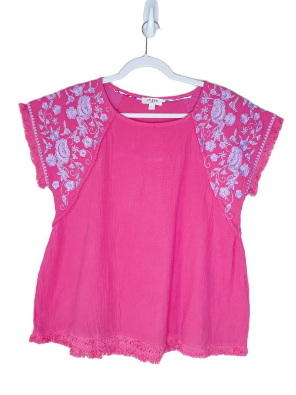Umgee Boho Embroidered Cotton Gauze Top S Pink Lightweight Relaxed - Picture 2 of 7